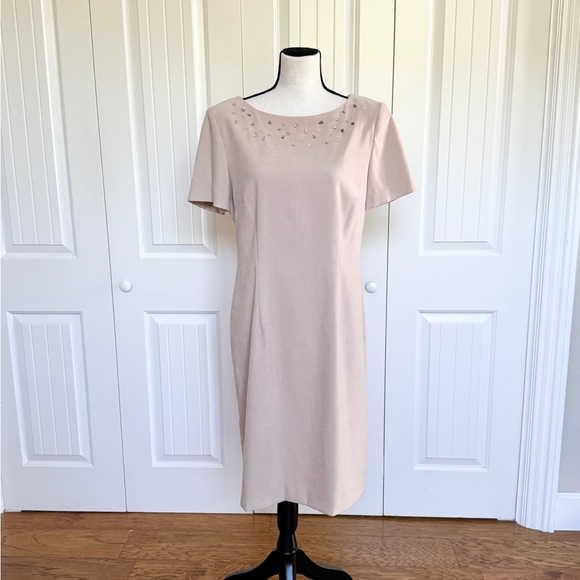 Jessica Howard Beige Beaded Neck Sheath Dress Wedding Guest Party Cocktail 12 - Picture 4 of 15